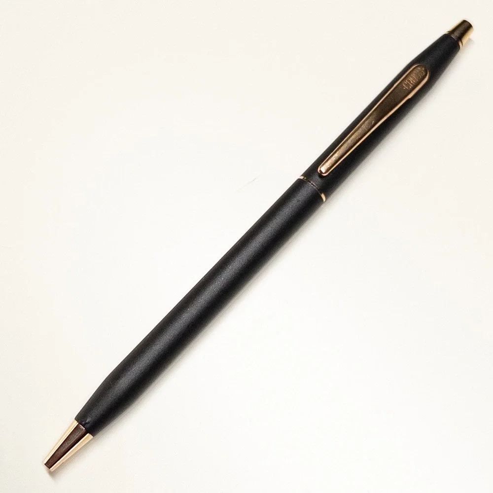 Cross Ballpoint Pen Matte Black Gold Tone Classic Century Slim Made In USA